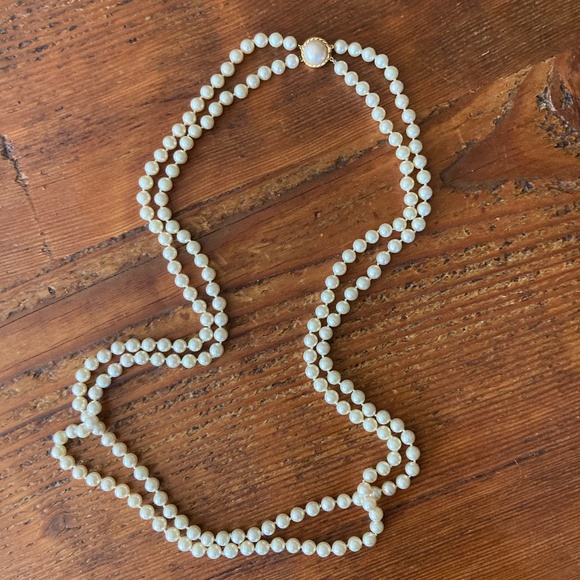 Vintage Marjorica Long Double Strand Faux Pearl Necklace